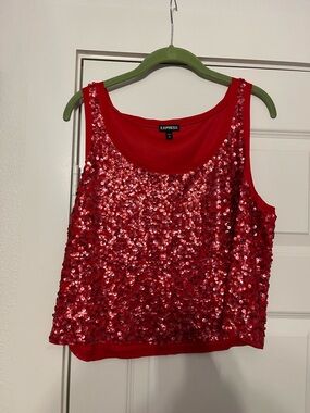 Express Women’s Red Sequin Crop Tank Top